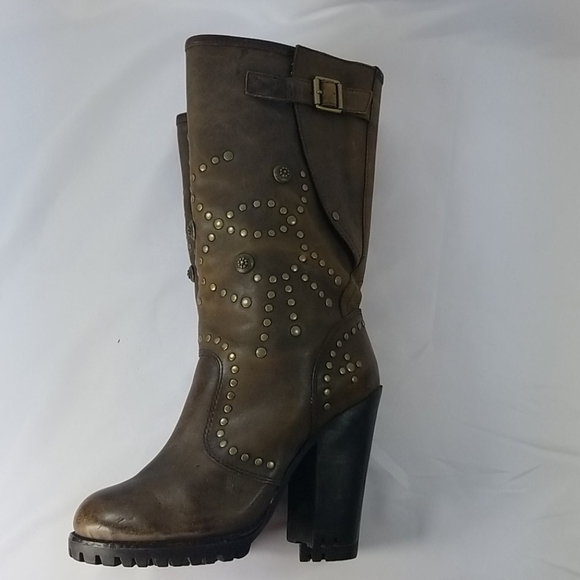ASH Rolls Studded Brown Heeled Boots 37 - Picture 6 of 12